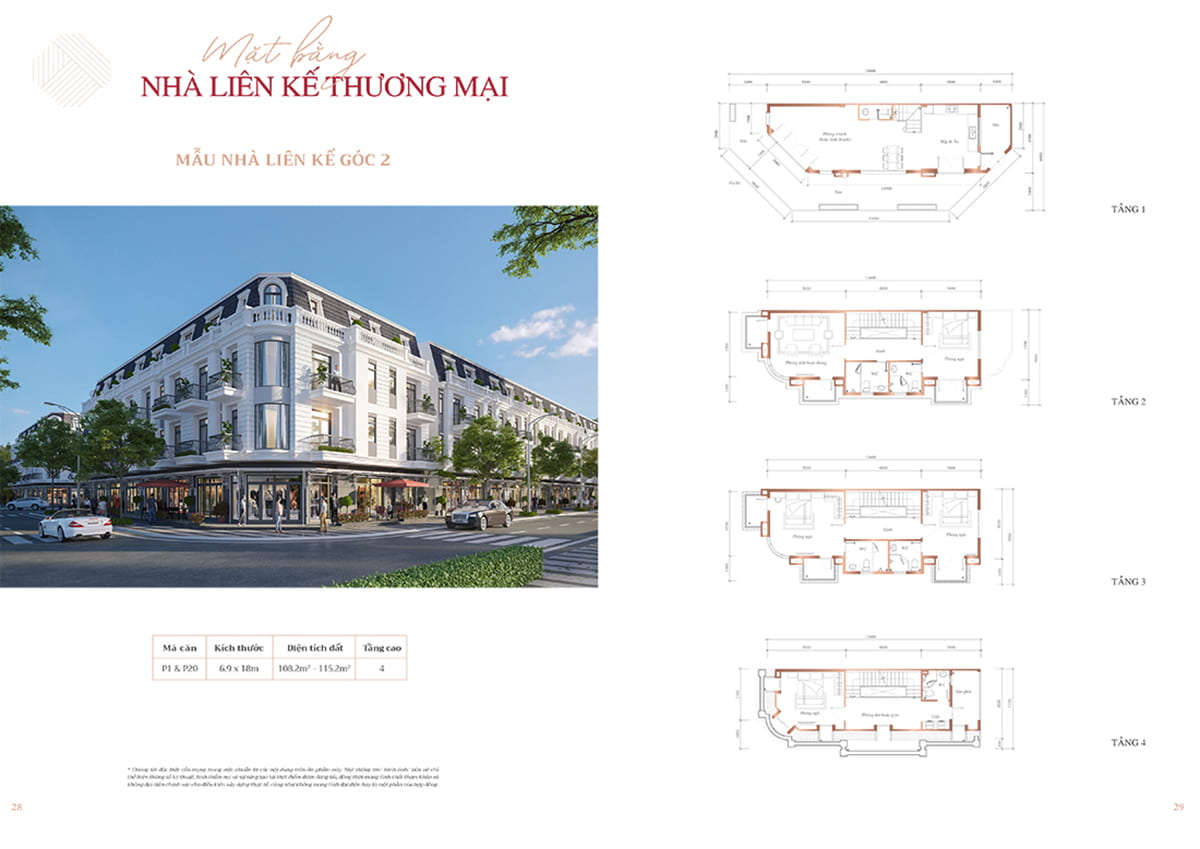 Thiết kế mẫu nhà liên kế góc 2 dự án khu đô thị phố biển Richmond Quy Nhơn